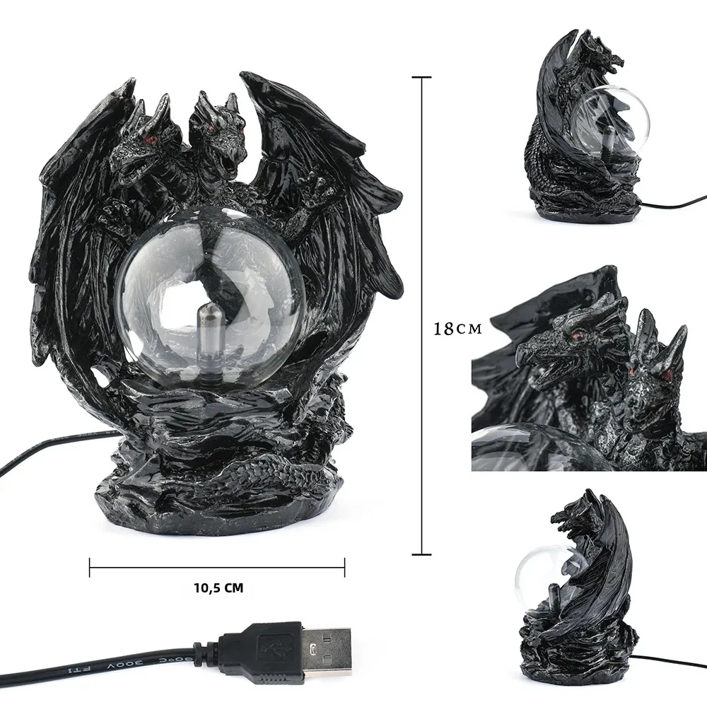 Lâmpada de plasma de dragão de cabeça dupla 5V USB 3 Polegada bola de vidro toque indução ciência iluminação legal decoração de mesa interna