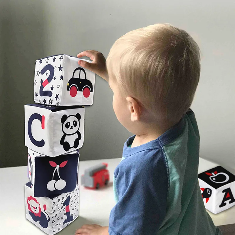 Soft Cloth Cube Educational Baby Toy Activity Sensory Building Block Crib Stroller Hanging Toys Baby Plush Rattles Mobiles Toys