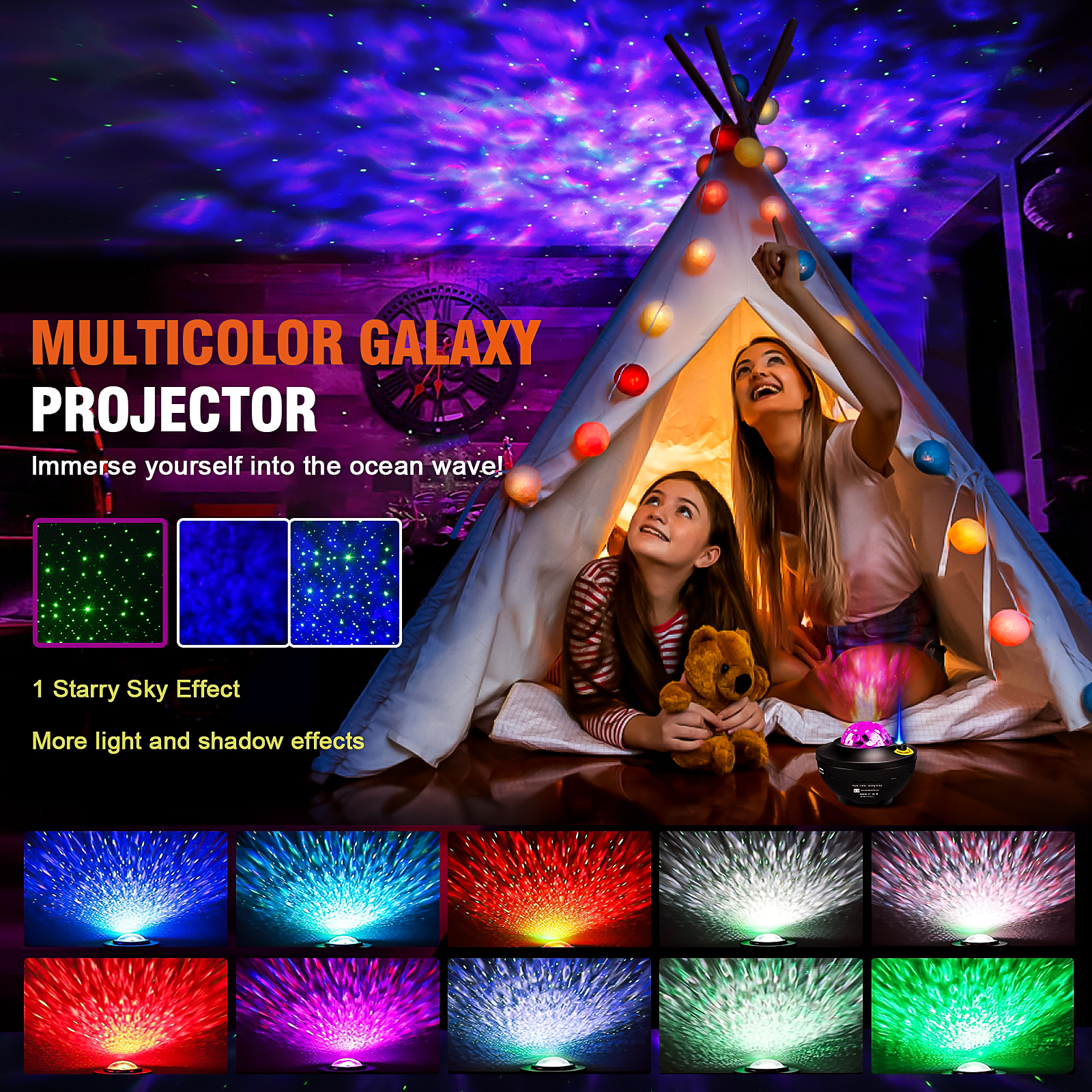 Projetor estrelado galáxia luz noturna criança bluetooth usb leitor de música estrela nightlight romântico oceano projetor noite lâmpada presentes