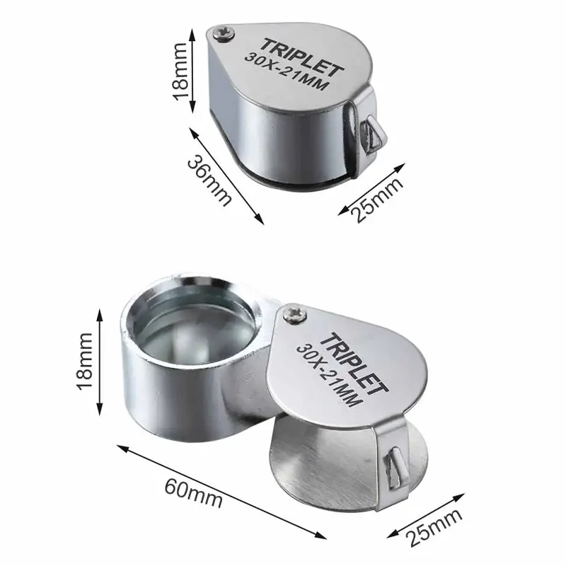 10-30X กระเป๋า Loupe แว่นขยายเครื่องประดับแว่นขยายพับเพชร Lupa Triplet Jewelers แก้วเครื่องมืออ่านแว่นขยาย