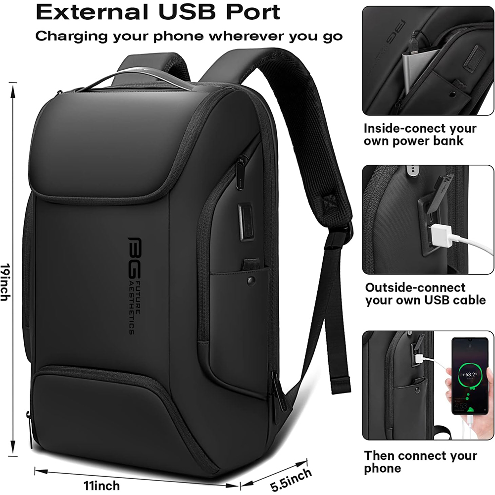 Mochilas inteligentes BANGE Business con carga USB para ordenador portátil de 15,6 pulgadas, mochila de viaje, bolsa de transporte impermeable para hombres, bolsas de viaje