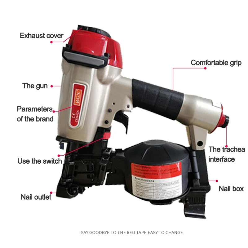 CRN45A Portable Pneumatic Nail Gun Handheld Big Hat Roll Straight Shooting Nailing Guns Suitable For Woodworking Processing Tool