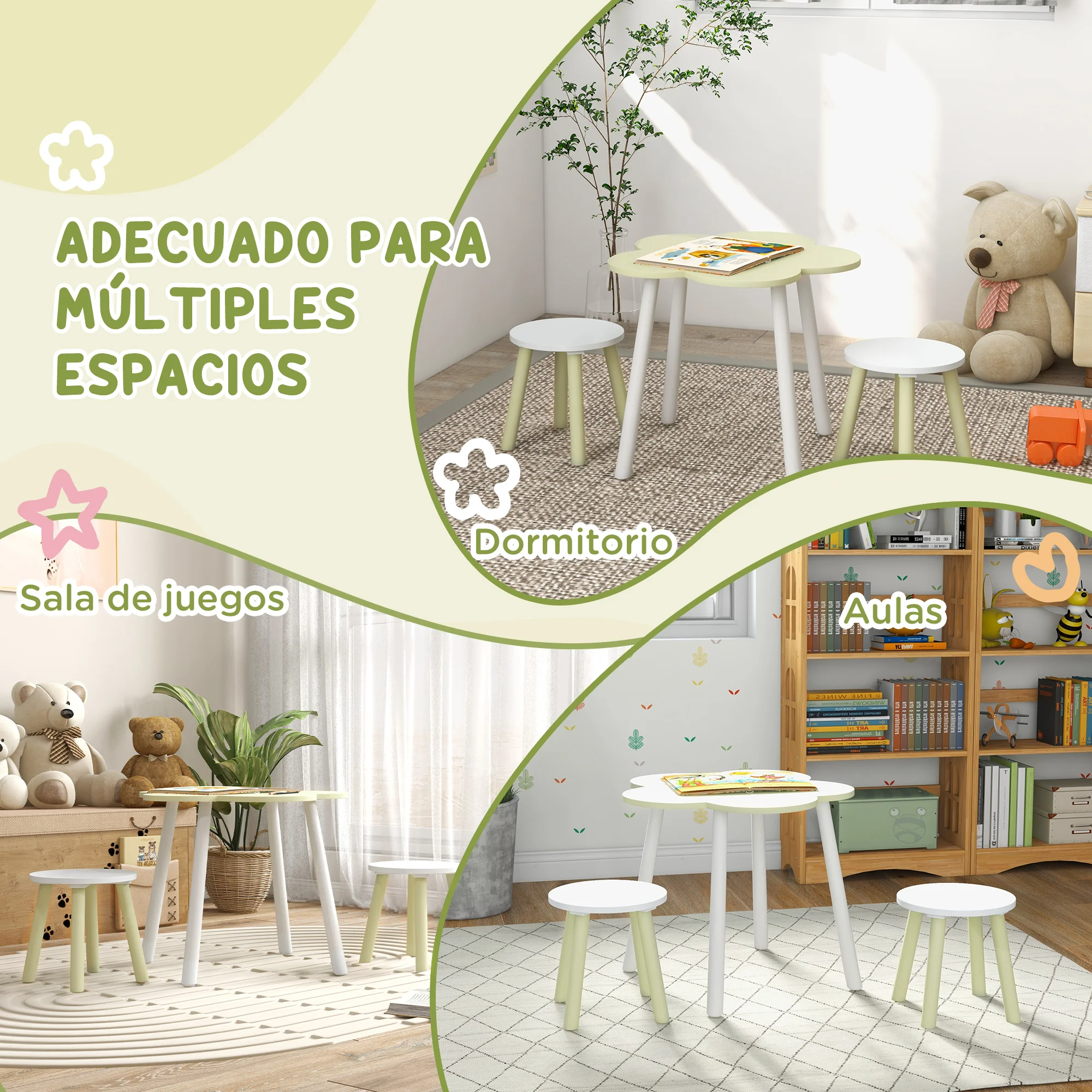 ZONEKIZ ensemble table et 2 Chaises table Ø 59x50 cm et chaises Ø 28x26 cm gâteau vert
