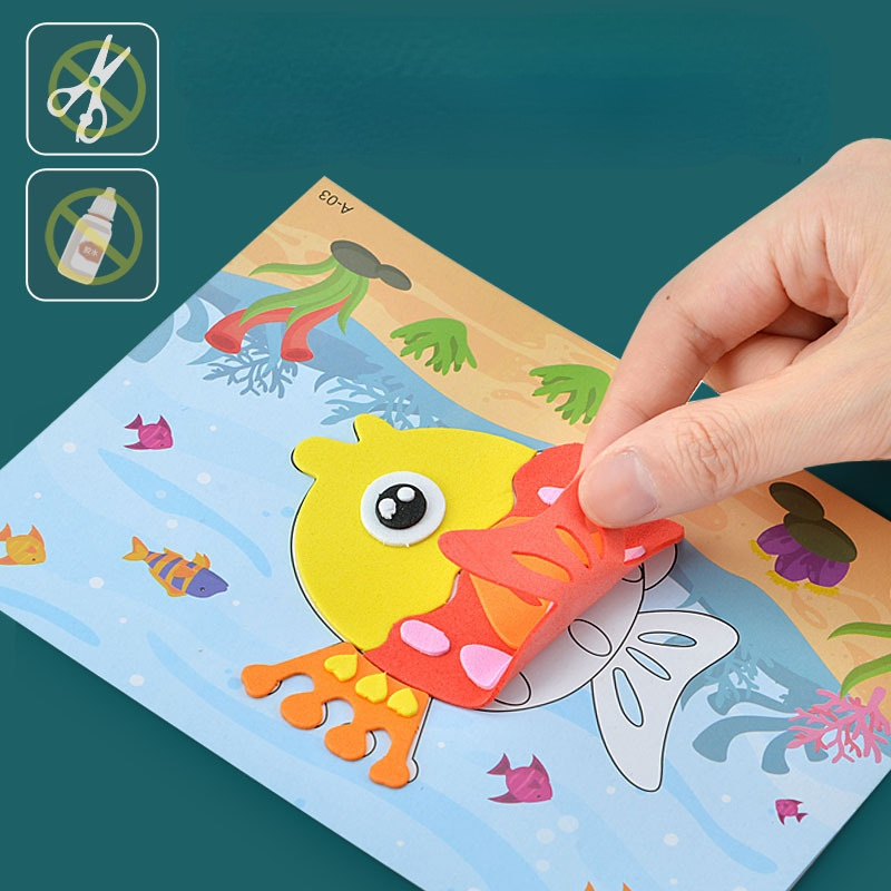 Espuma EVA Adesivo para Crianças, Puzzle Criativo Dos Desenhos Animados, Aprendizagem Precoce Artesanal, Brinquedos Educativos para Crianças, Presente de Aniversário DIY, 3D, 10Pcs