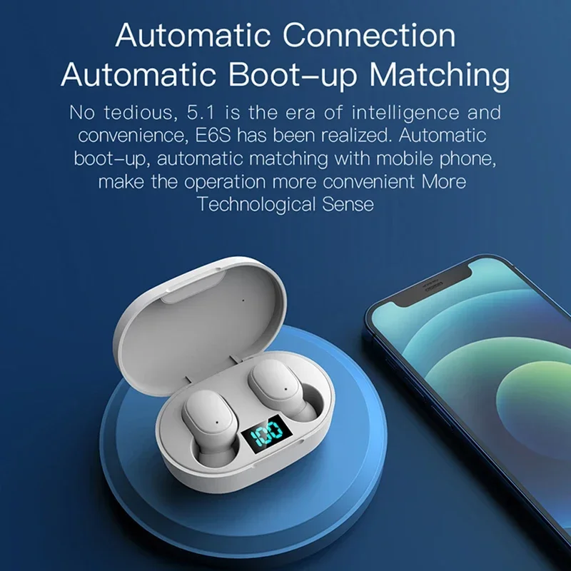 TWS E6S Wireless Bluetooth Earphones By Mic LED Display Stereo Noise Cancelling Headset With Charging Cable For All Smartphone