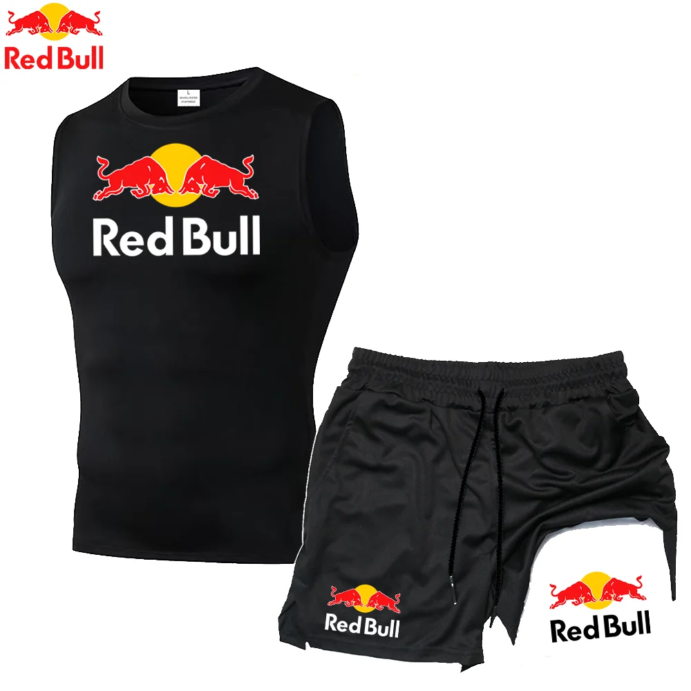 Chalecos Red Bull para correr de secado rápido para hombre, conjuntos de pantalones cortos 2 en 1 de doble cubierta, camisetas sin mangas deportivas para gimnasio Rashgard para hombre