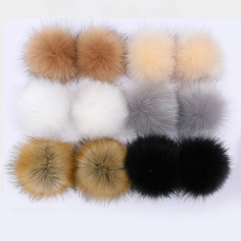 2pc de pelúcia pele de raposa hairball chapéu pom pom 10cm diy pele do falso pompom artesanal pele pom pom poms bolas com faixas elásticas para saco roupas