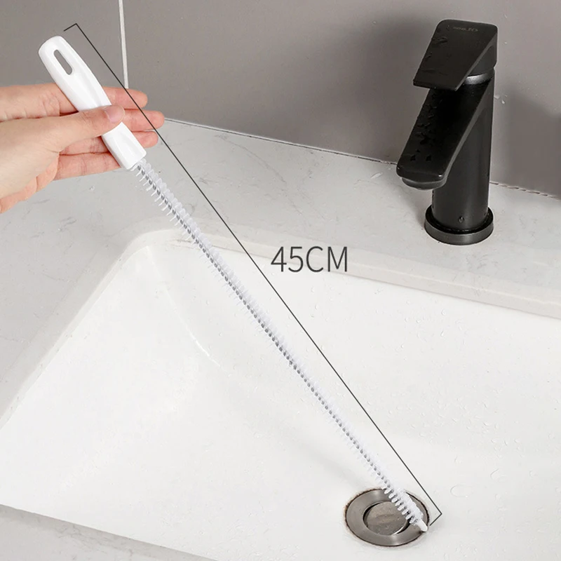 Escova de dragagem de tubulação do banheiro esgoto cabelo remover pia escova de limpeza 45cm limpador de drenagem dobrável flexível ferramentas de limpeza