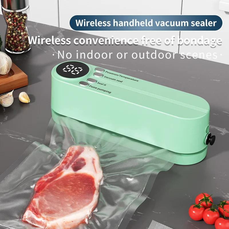 Carregamento mini sem fio totalmente automático máquina de selagem a vácuo doméstico pequeno portátil embalagem de alimentos máquina de selagem de plástico