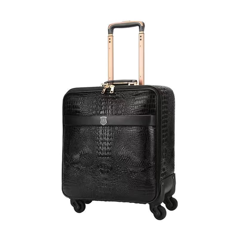 Maleta de viaje de lujo con rueda universal para hombre y mujer, equipaje con diseño de cocodrilo de cuero auténtico, maleta de viaje de lujo de 16/20/24 pulgadas