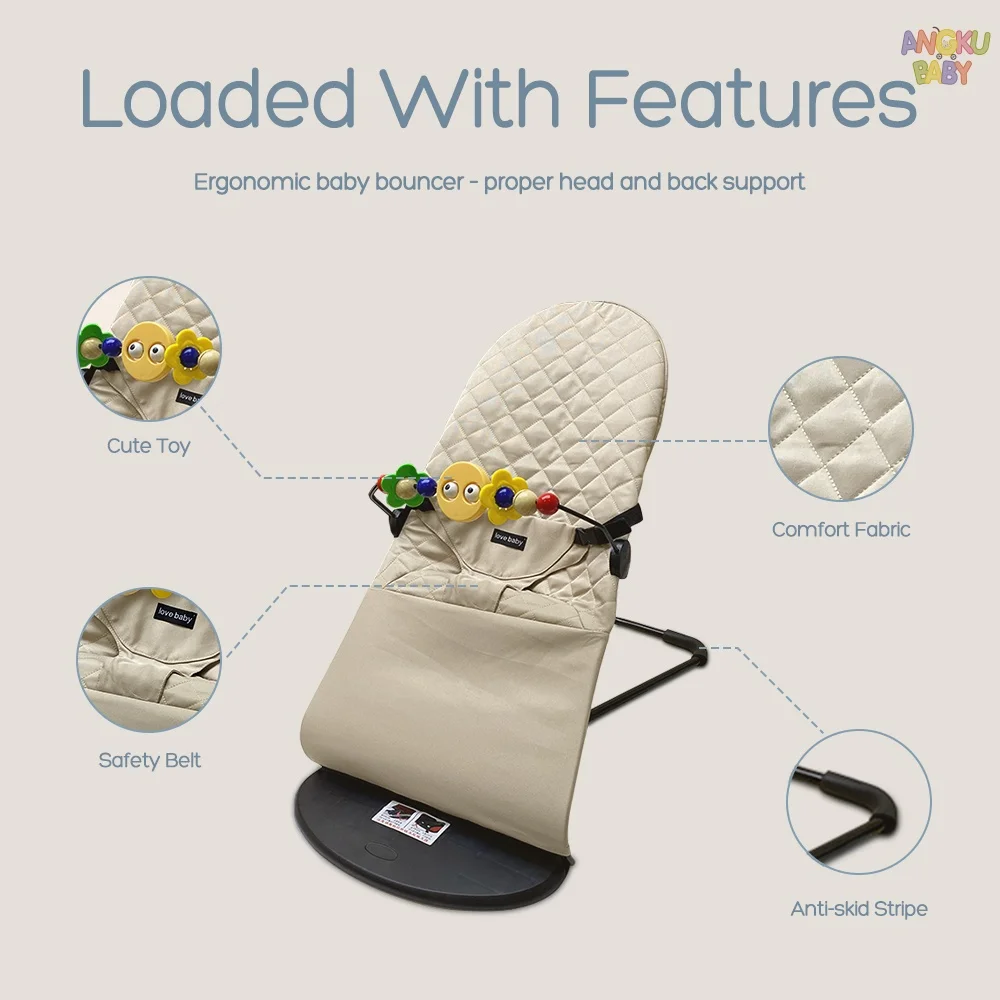 3-height Adjust Baby Rocking Chair Foldable Swing Chair for Newborn 0-12 Months Adjustable Baby Bouncer Rocking Chair with Toys