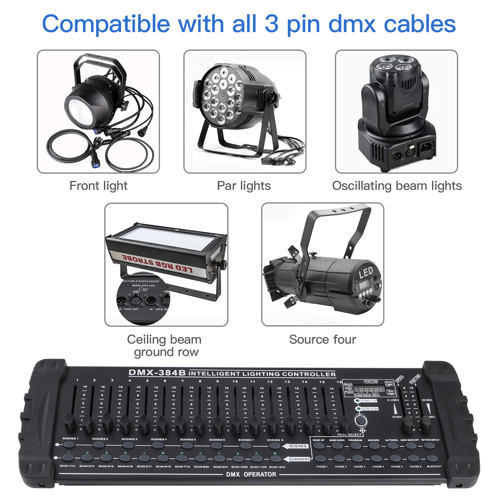 Fieryzeal 384 Channel Light Controller DMX512 High Quality Controller Console Operator for Live Concerts KTV DJs Clubs Equipment