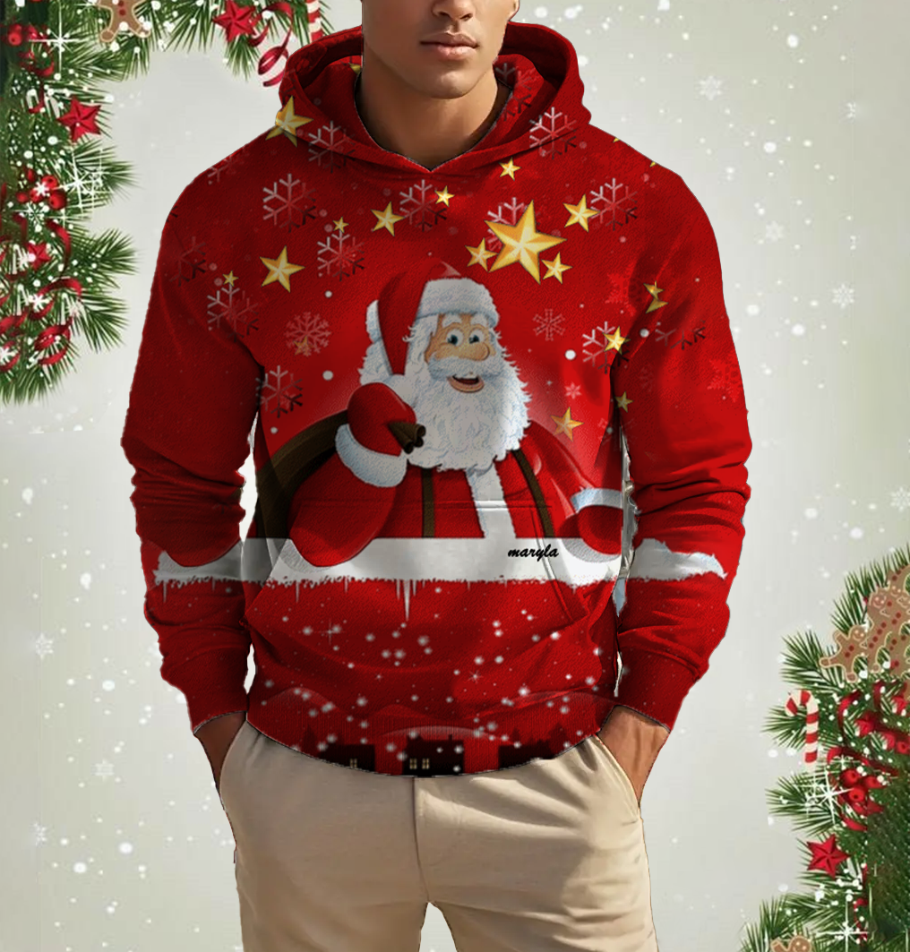 Moletom com capuz estampado de rena de Natal masculino com padrão de desenho animado animal moletom casual fofo de poliéster e elastano misturado com capuz
