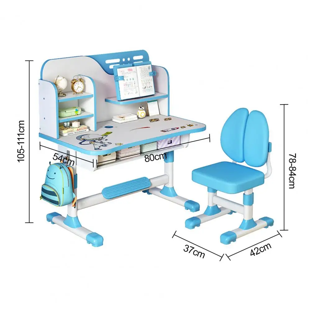 2Pcs/Set Premium Kids Study Desk Chair Set, Height Adjustable Children School Study Table Chair Set with Astronaut Pattern,