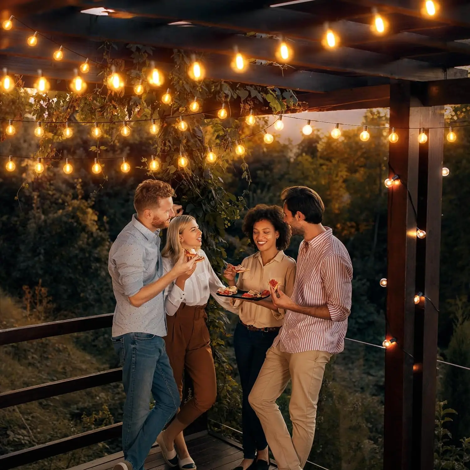 Mexllex 15,5 M G40 luces de cadena solares al aire libre, 8 modos de luz, globo Patio bombillas de plástico impermeables para balcón guirnalda boda