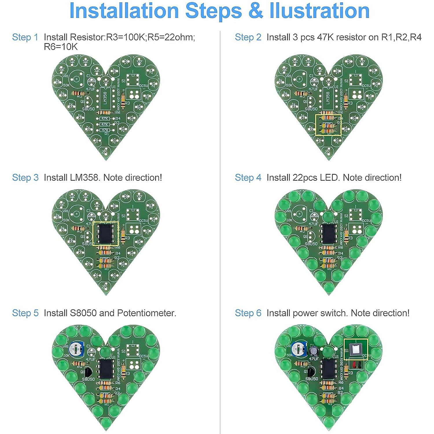 Soldering Project DIY Electronics Kits - Heart Shape LED Lights Soldering Practice Kit Educational Science Kit with Battery Case