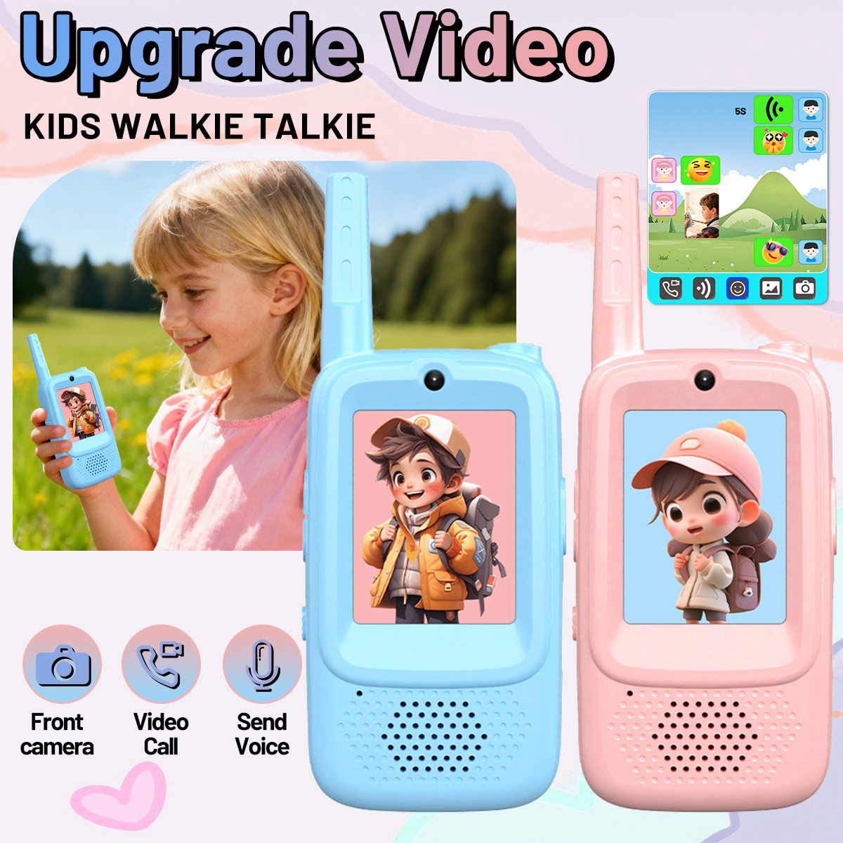 Walkie Talkie AIRITON JK300 para niños, videoportero recargable, llamada con un solo clic, nueva actualización JK200, regalo de fiesta de cumpleaños, 2 uds.