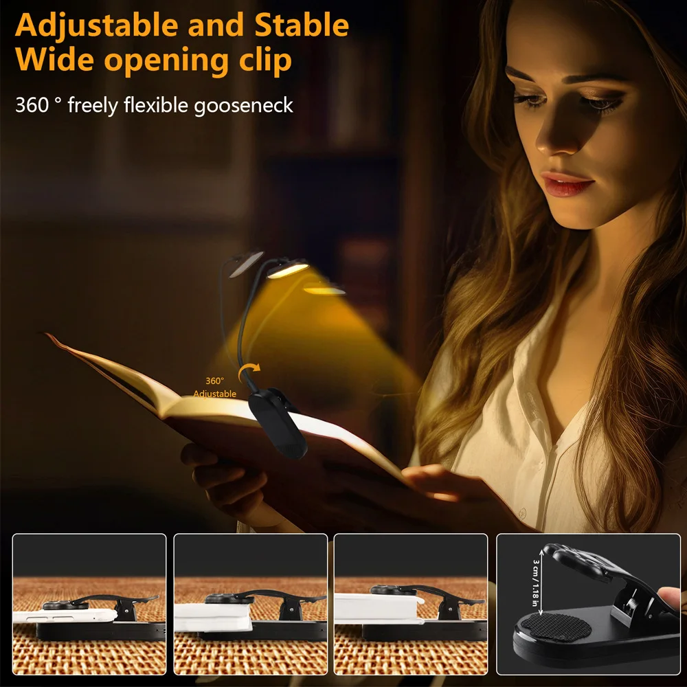 Mini lámpara LED con Clip para libros, lámpara de lectura recargable por Usb, luz de lectura de libros, luz de lectura portátil para libros, luz nocturna de lectura para dormitorio