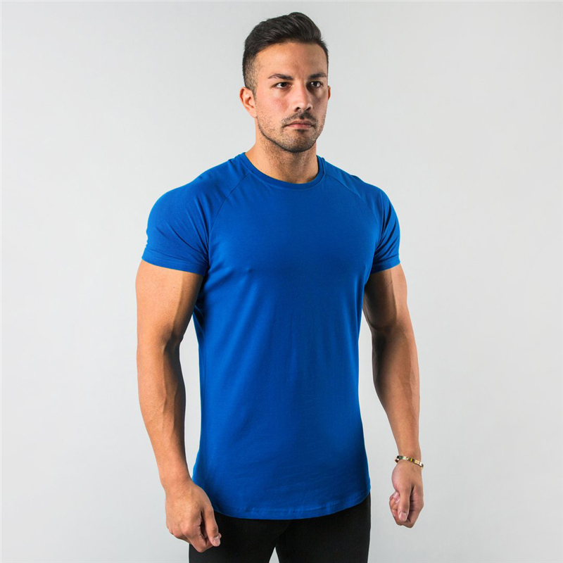 新しいファッション無地トップス Tシャツフィットネスメンズ Tシャツ半袖筋肉ジョガーボディービル Tシャツ男性体操服スリムフィットシャツ