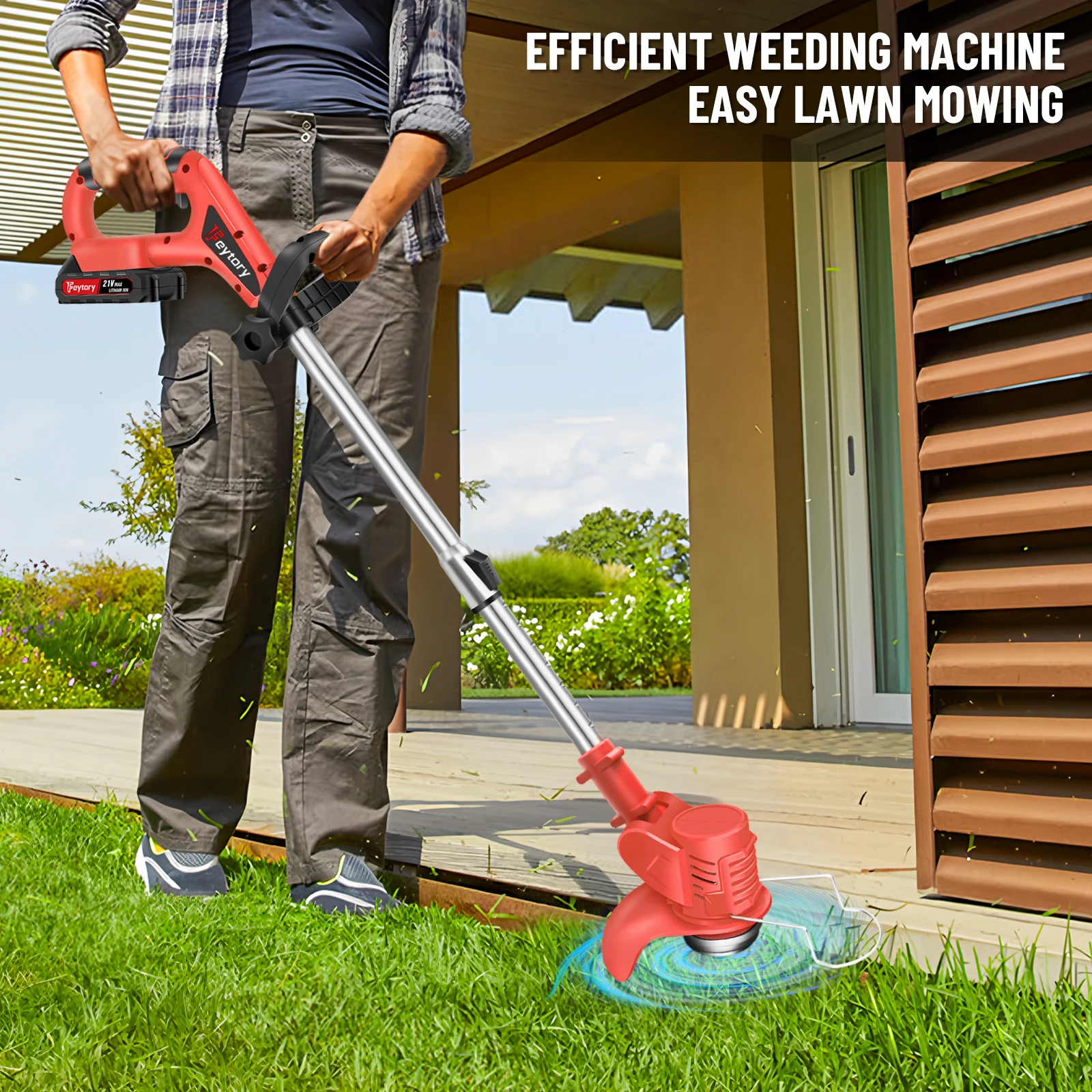 21V Cordless Weed Wacker 3 in 1 Rechargeable Weed Wacker Electric for Lawn Garden Yard,With Battery,Red