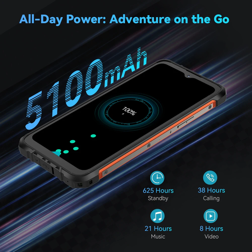 Cubot Kingkong Ace 2, Ultra-Thin and Robust Smartphone with Android 14, 16 Gb Ram (6 Gb + 10 Gb Expandable), 128 Gb Rom, 6.56 Inch and 90 Hz Screen, Nfc, 5100 Mah Battery, 4g Cell Phone