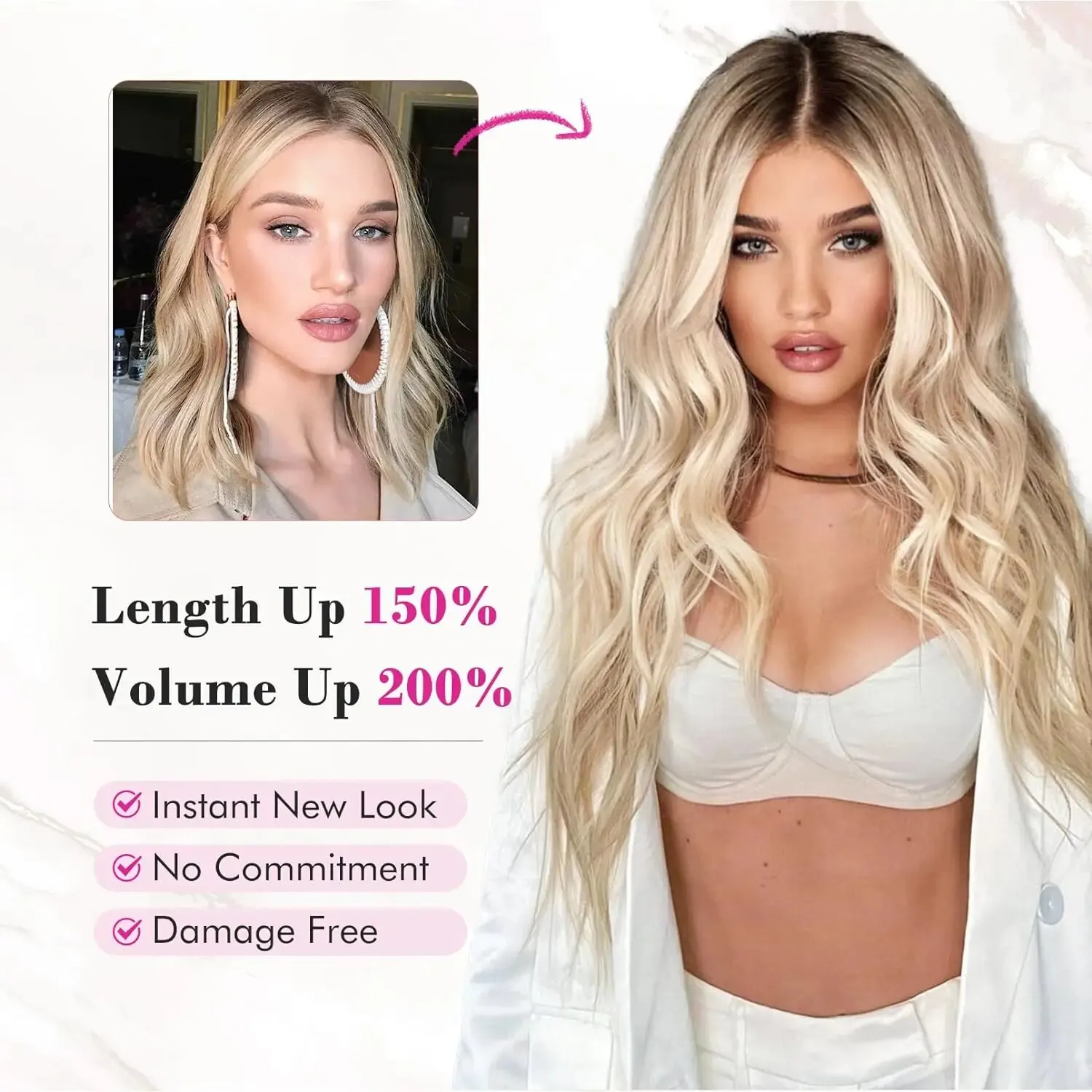クリップインヘアエクステンション 16 クリップ 22 インチロング水波ヘアエクステンション女性のための全頭人工毛エクステンションヘアピース