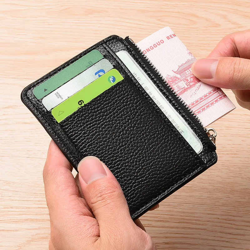New hot selling creative zipper card bag with large capacity, ultra-thin and multi slot lychee pattern coin wallet