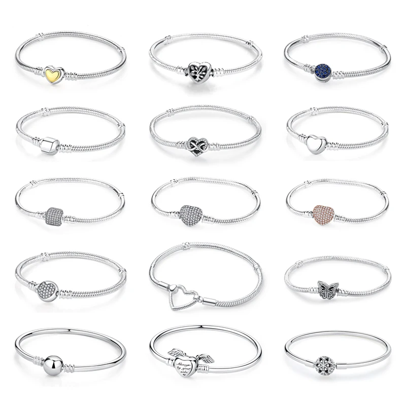 Original 925 Sterling Silber Armband Für Frauen Charms Perlen Rose Gold Herz Armbänder Armreifen Schlange Kette Luxus Schmuck Geschenk