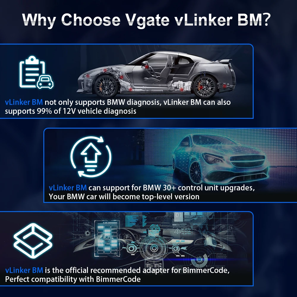 Vgate vlinker BM ELM327 para BMW Scanner Wifi Bluetooth 4.0 OBD2 OBD 2 Ferramenta de verificação automática de diagnóstico de carro Bimmercode ELM 327 V1.5 V1 5