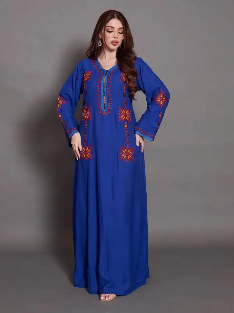 Vestido musulmán bordado elegante para mujer Jalabiya Abaya Ramadán Vestidos largos Abayas mujer bata tipo kimono caftán marroquí Vestidos