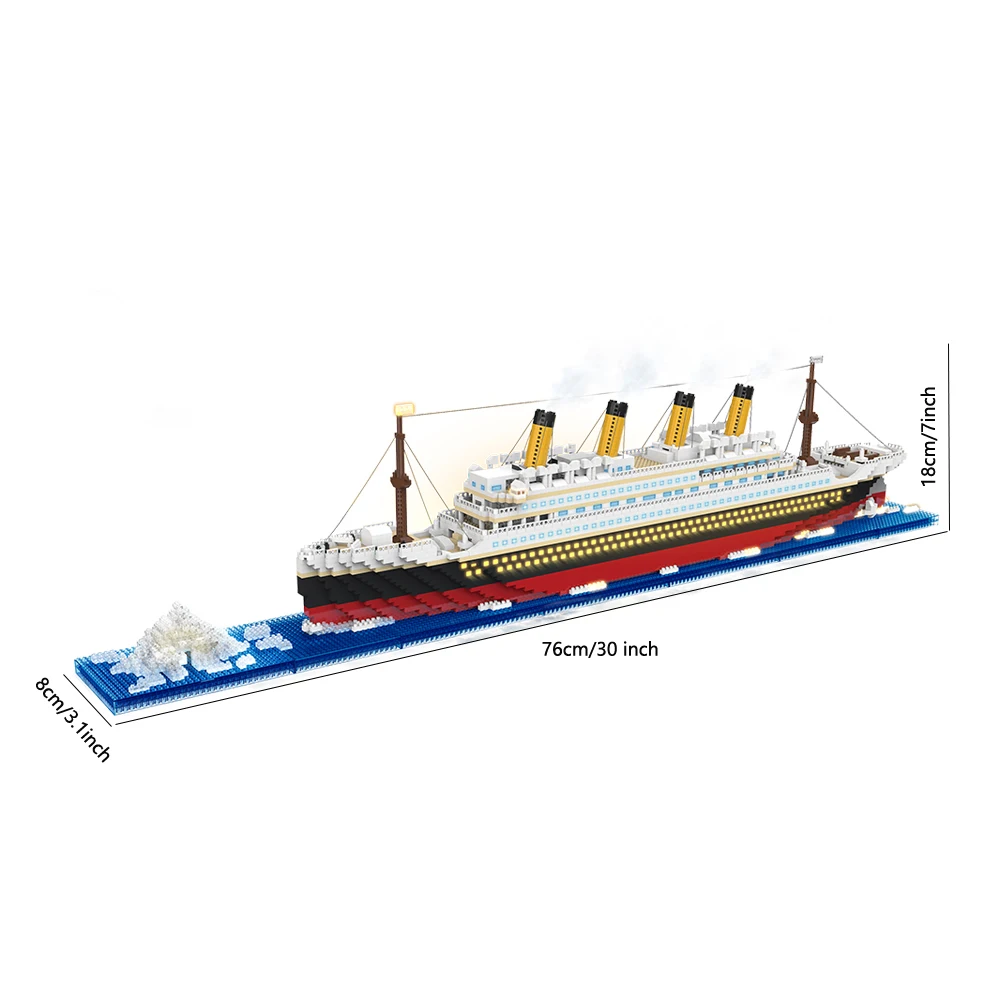 เรือสําราญรุ่น Titanic พร้อมบล็อกตัวต่อภูเขาน้ําแข็งผู้ใหญ่ไมโครมินิอิฐของเล่นของขวัญที่สมบูรณ์แบบสําหรับความบันเทิงและการตกแต่ง