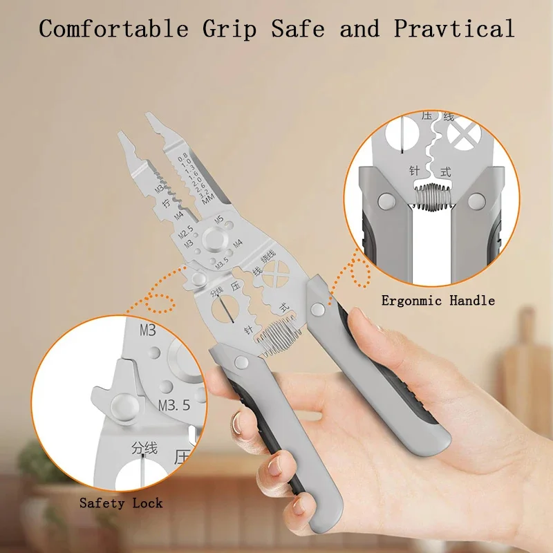 21 in 1 Wire Stripping Pliers Comfortable Non Slip Handle Electrician Hand Tools Multitool Adjustable Automatic Stripper Tool