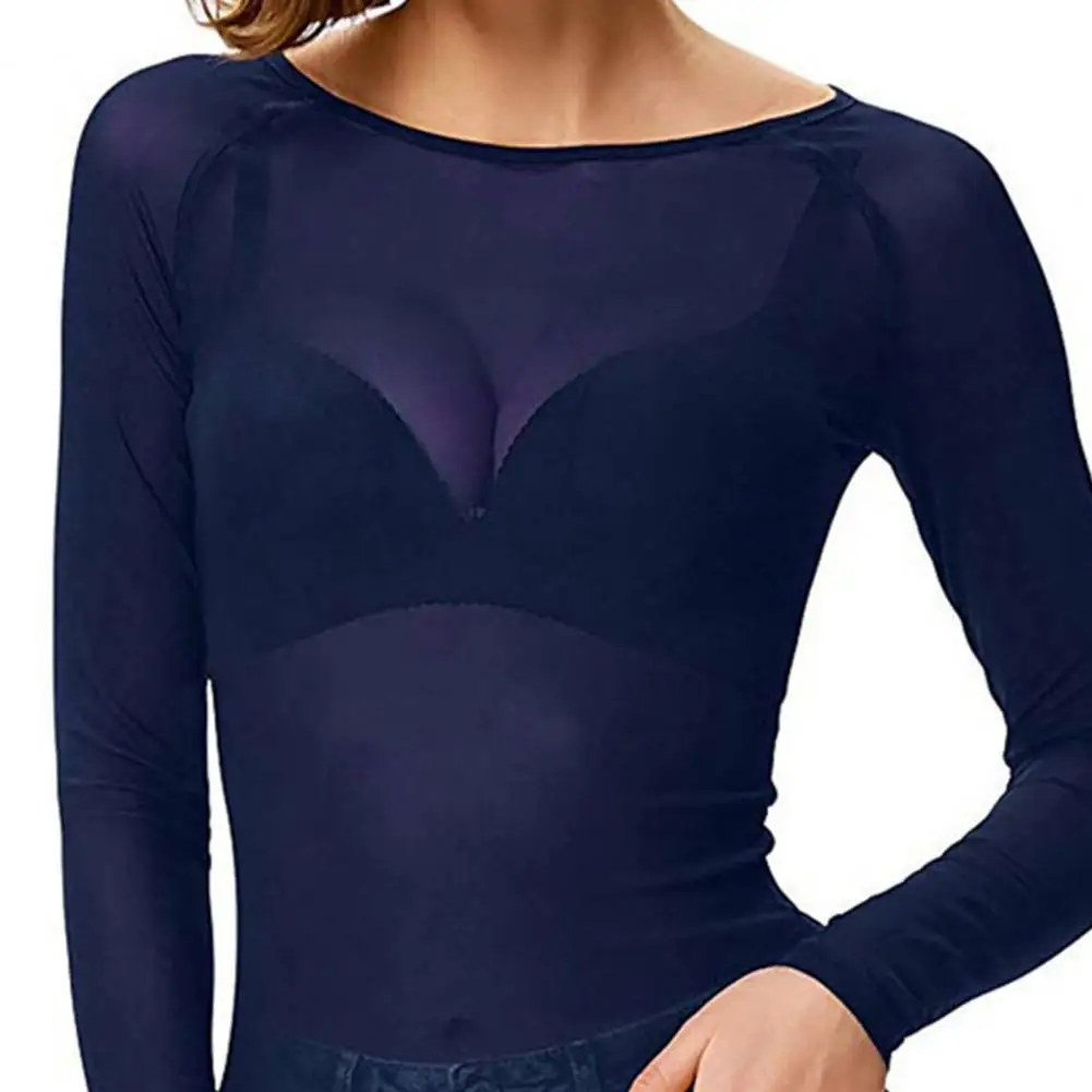 セクシーな女性 Tシャツシースルーメッシュ黒長袖ボディスーツ薄手のスリムタートルネックチュールクロップトップ Tシャツ透明クラブウェア