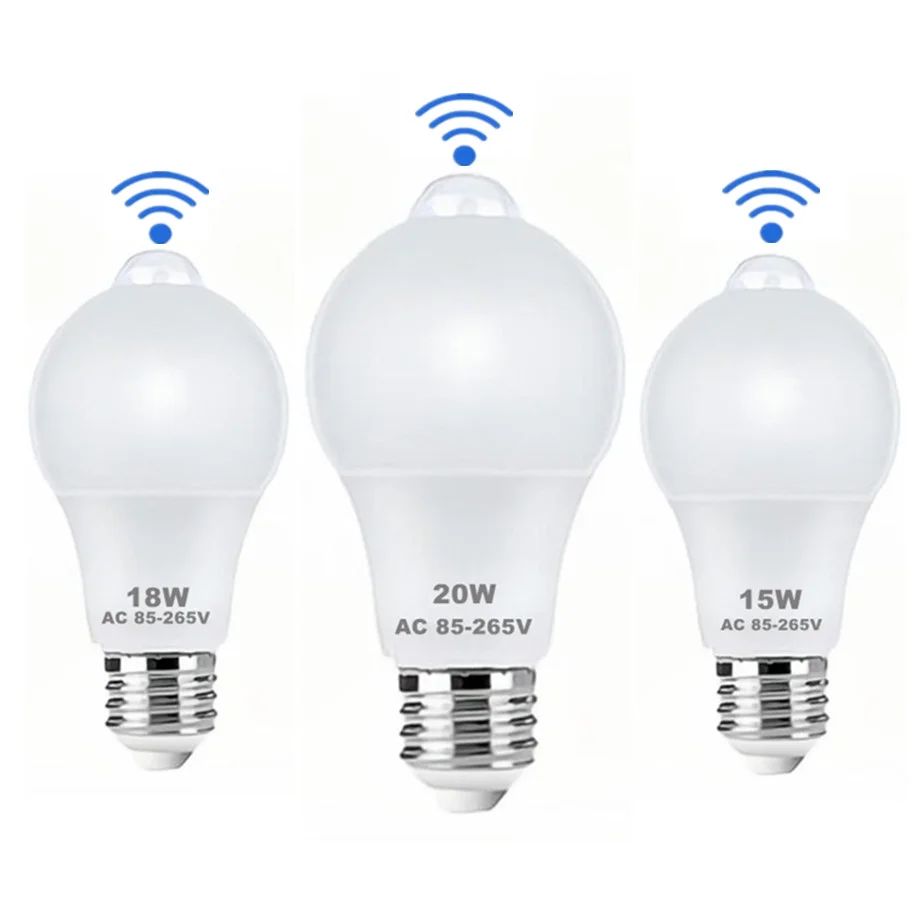 20W 18W 15W 12W 9W Lampada LED E27 bombilla de detección de movimiento 85-265V lámpara inteligente de detección infrarroja que funciona en la noche AC 220V