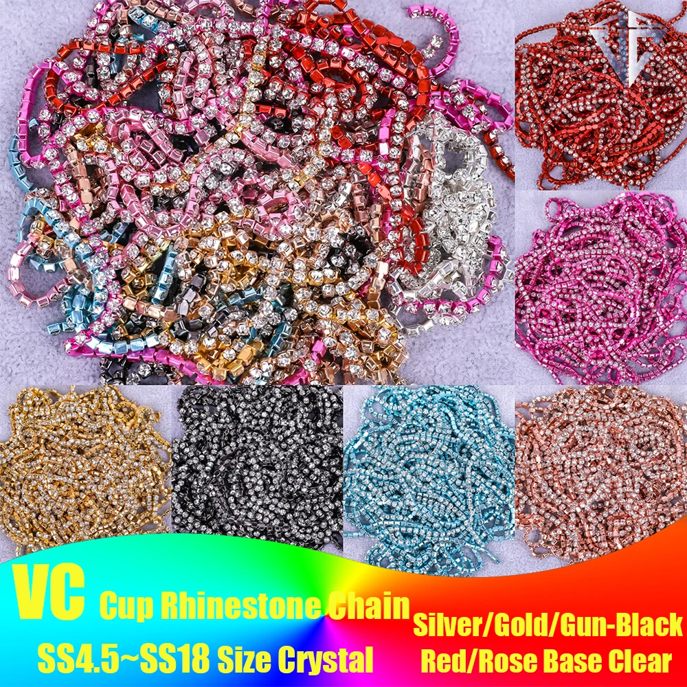 VC 1/5 ярда SS6-SS18 (1,5 мм-4,5 мм) серебро/золото красное основание цепочка со стразами и кристаллами для шитья стеклянная цепочка со стразами