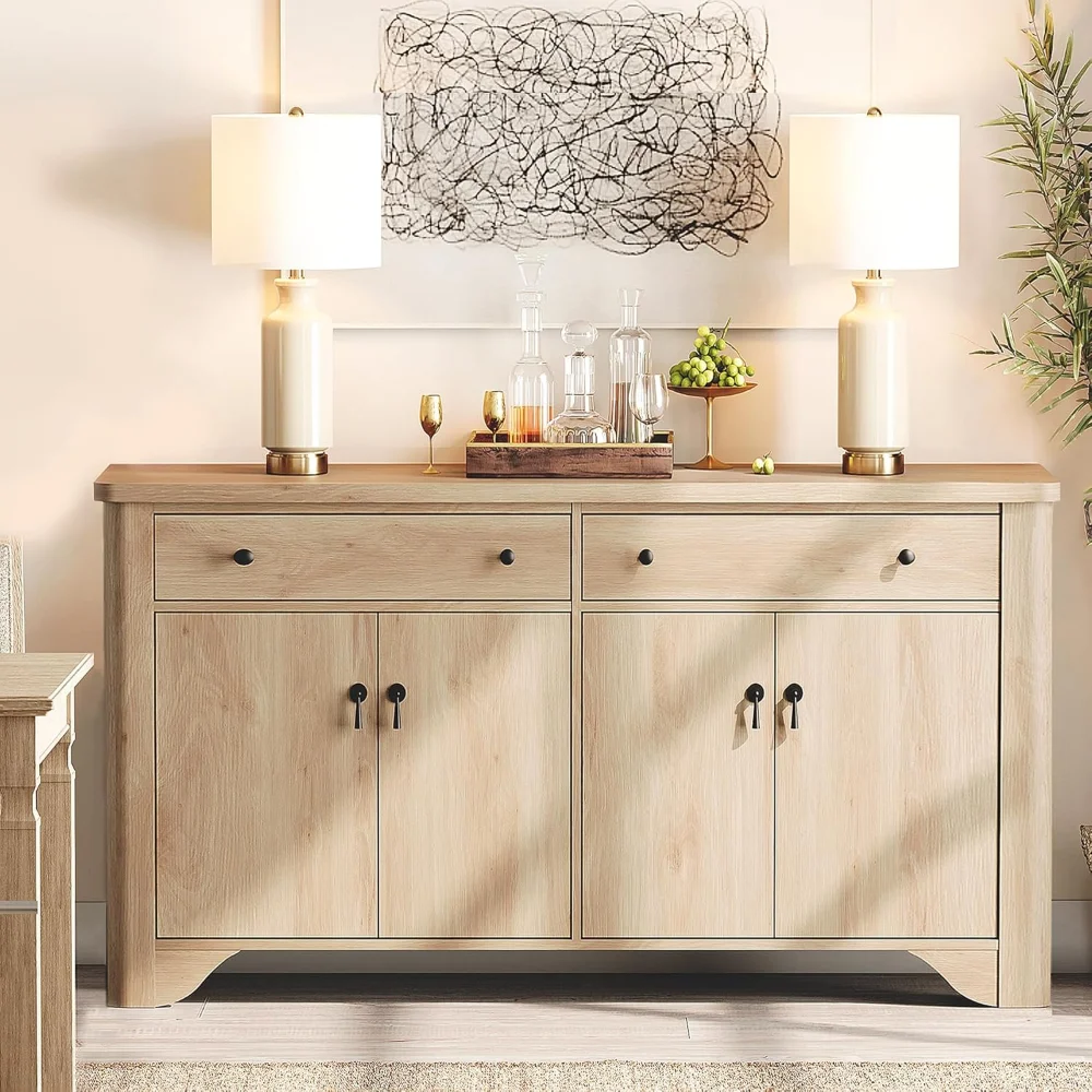 Sideboard Buffet Cabinet with Storage - 59" Large Farmhouse Buffet Cabinet with 2 Drawers and 4 Doors, Adjustable Shelves
