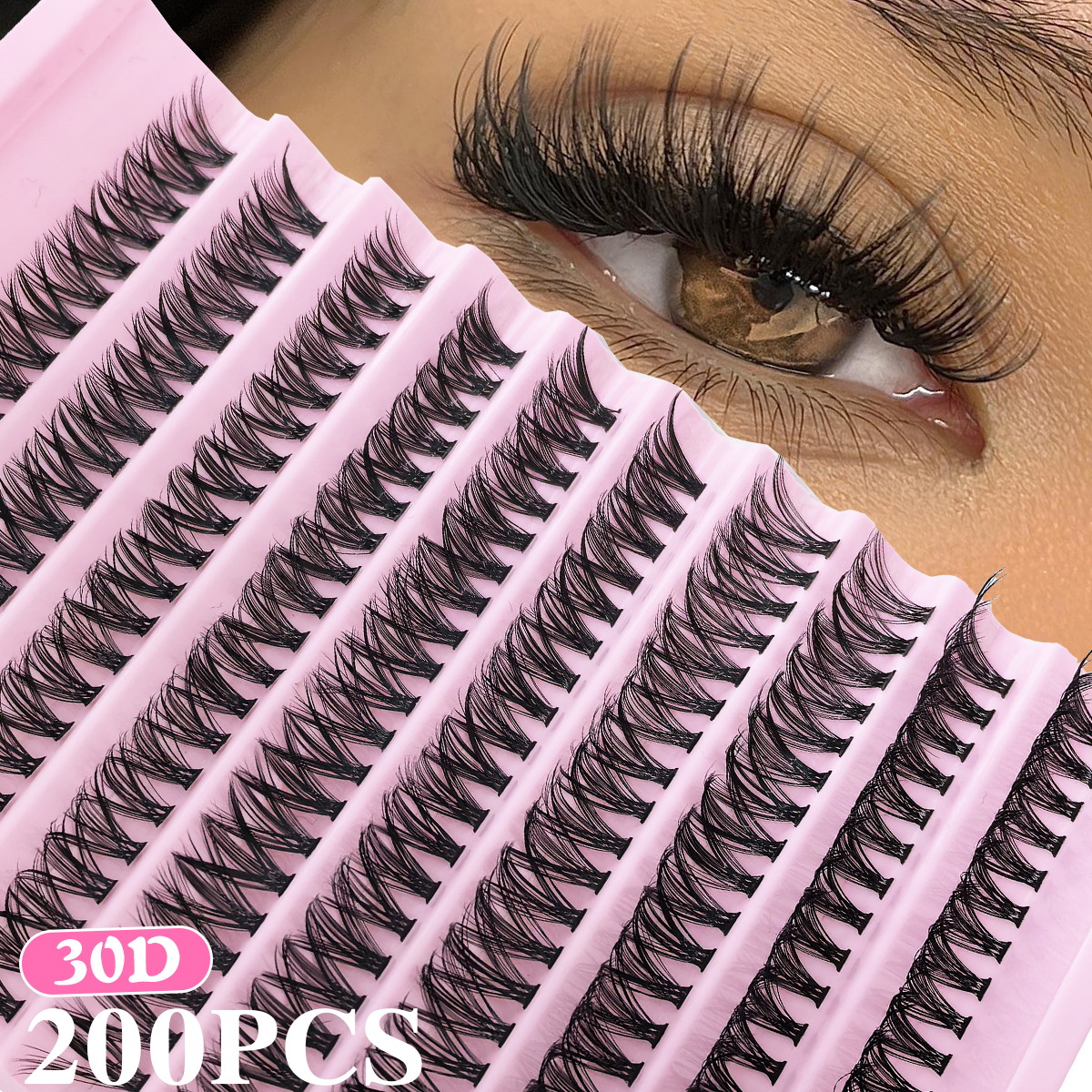 Individual Lashes 8-16mm 200pcs Cluster Lashes Natural Look Mixed Tray DIY Eyelash Extension Volume Lash Clusters Eyelashes Long