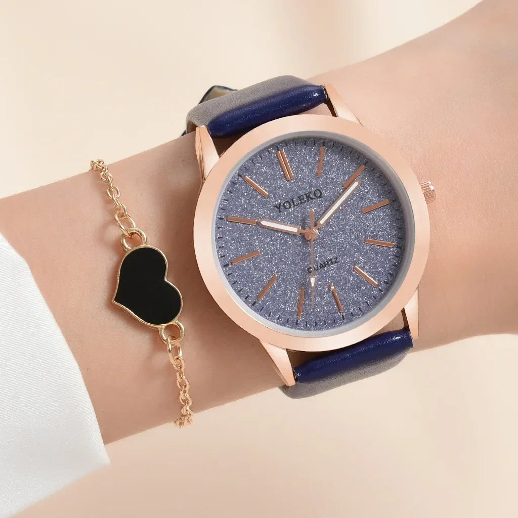 Conjunto de 2 uds de relojes para mujer con pulsera, reloj de lujo para mujer, reloj de cuero para mujer, relojes de pulsera de cuarzo para mujer (sin caja)