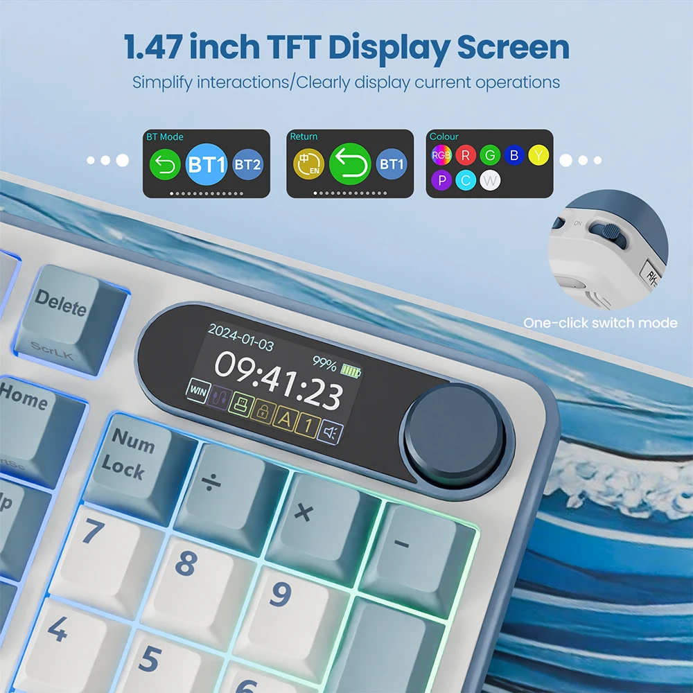 RK ROYAL KLUDGE S98 Mechanical Keyboard Top Mount TFT Screen 98 Keys RGB BT5.0/2.4G/USB-C Wireless Gamer Keyboard Hot Swappable