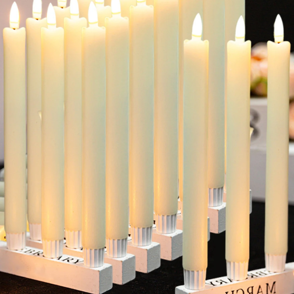 Velas LED sin llama de punta larga, lámparas de vela alimentadas por batería, luz parpadeante para iglesia, decoración de mesa de fiesta en casa, 1/6 Uds.