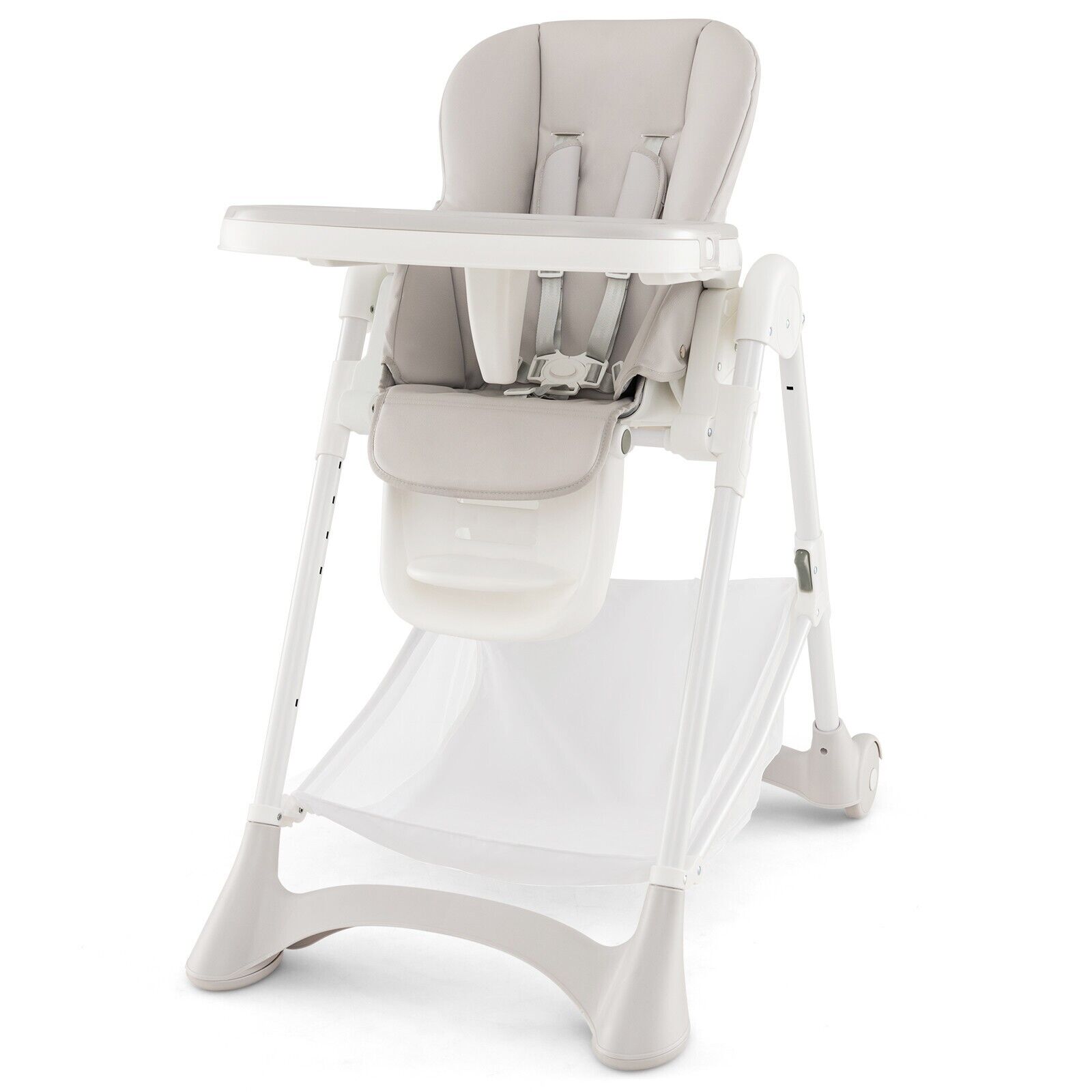 GOFLAME Folding Baby High Chair Adjustable Convertible High Chair W/ Detachable Cushion