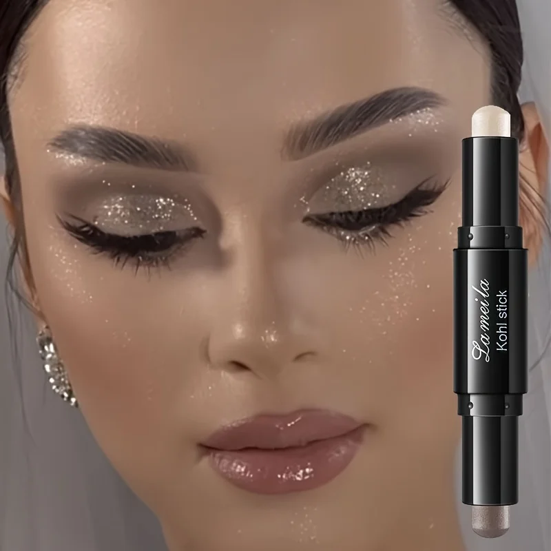Sombra de cabeça dupla em bastão, colorida, brilhante, marrom, creme à prova d'água, lápis de sombra, maquiagem de longa duração, cosméticos