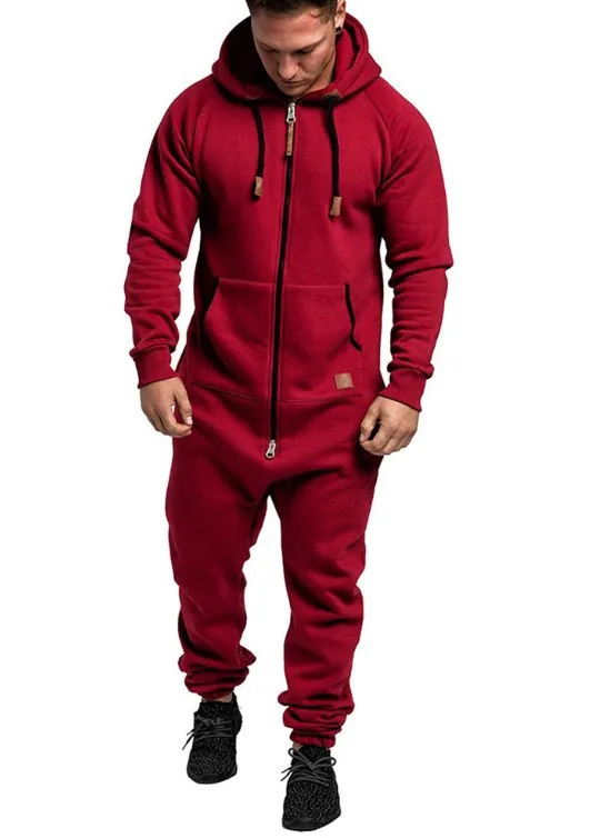 Männer Overall Solide Langarm Mit Kapuze Dicke Playsuits Männlich Zipper Hoodies Strampler Herbst Einem Stück Sets Casual Gerade