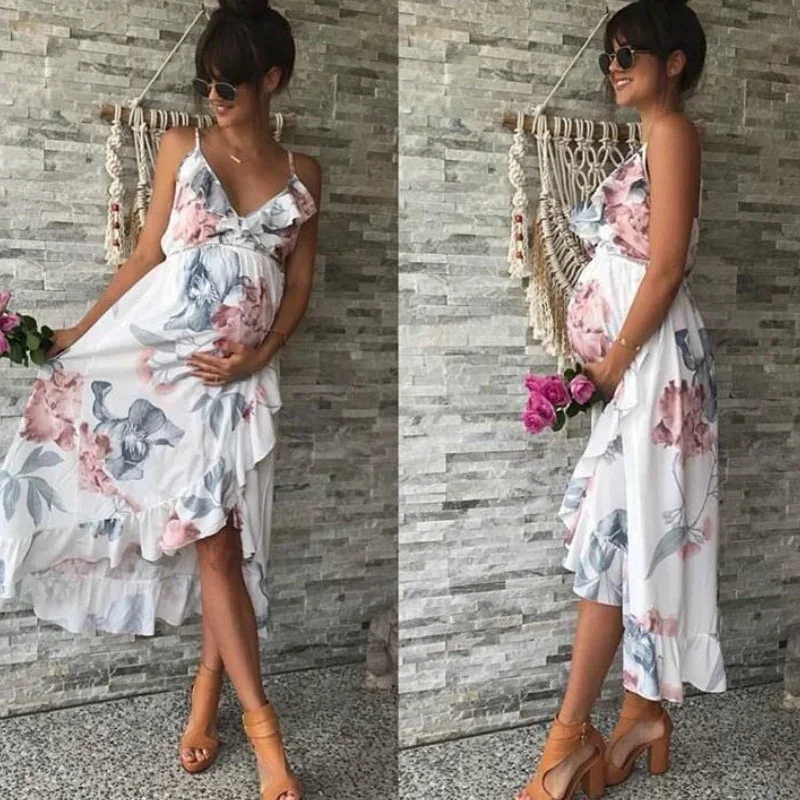 Vestido Floral de verano para mujeres embarazadas, vestidos de maternidad con flores, falda holgada hasta la rodilla para embarazo, ropa para niñas, vestido veraniego