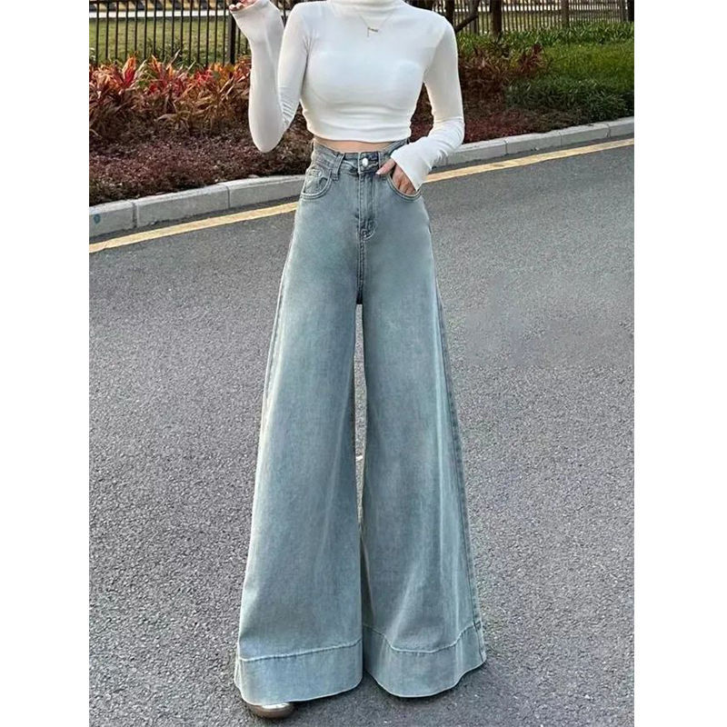American Retro High-Waist Skinny Flare Pants Wide-Leg Long Jeans Damskie jesienne dżinsowe długie spodnie High Streetwear