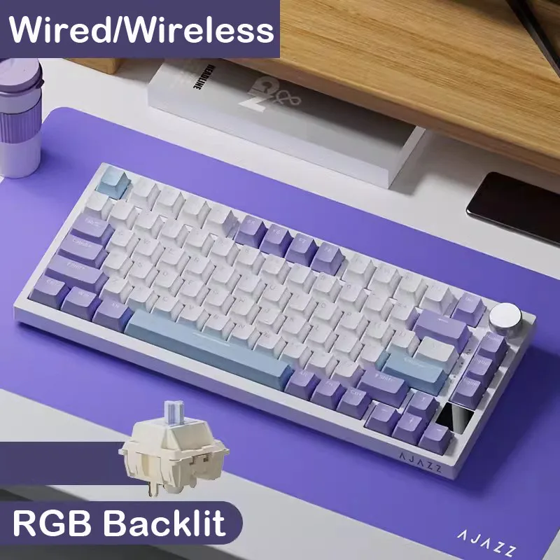 AJAZZ AK820 Pro Wired&Wireless Mechanical Gaming Keyboard Tri-Mode RGB Backlit Hot-Swappable Switches,70% Compact Layout,PC/Mac