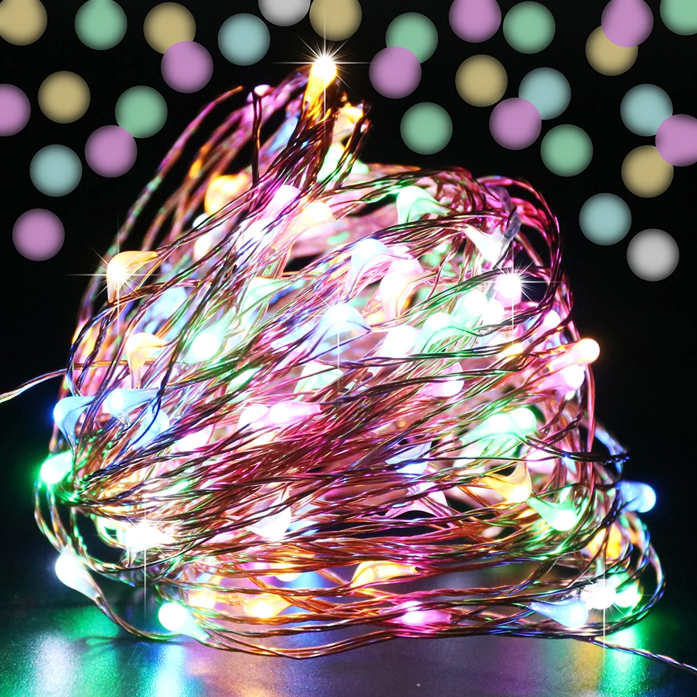 Led Lichterkette Kupferdraht String mit EU Stecker und Schalter 10/20/30/50M 12V Lampe für Weihnachtsbaum Hochzeit Party Dekoration