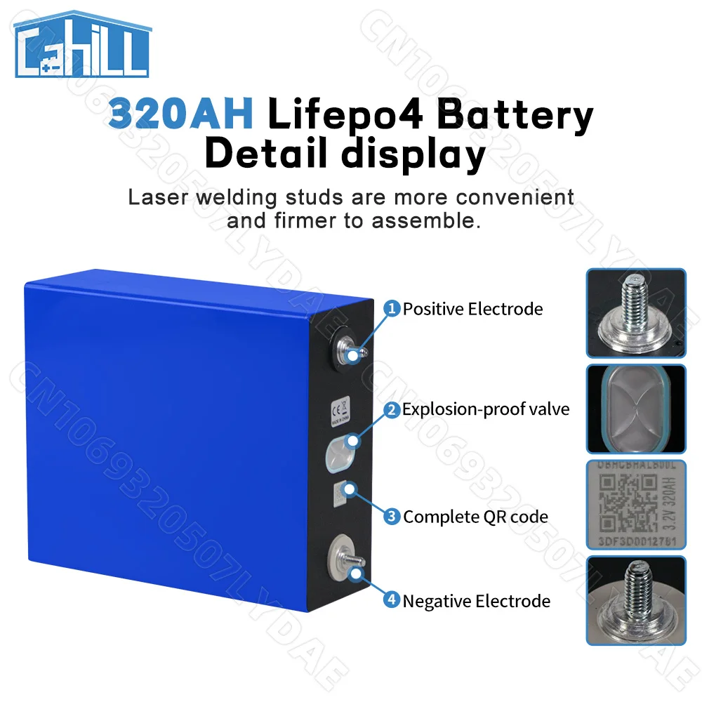 Grade A 8000 cycle 320Ah Lifepo4 Battery 3.2V Lithium iron phosphate Rechargeable Cell For DIY 12V 24V RV Solar Camping EU Stock