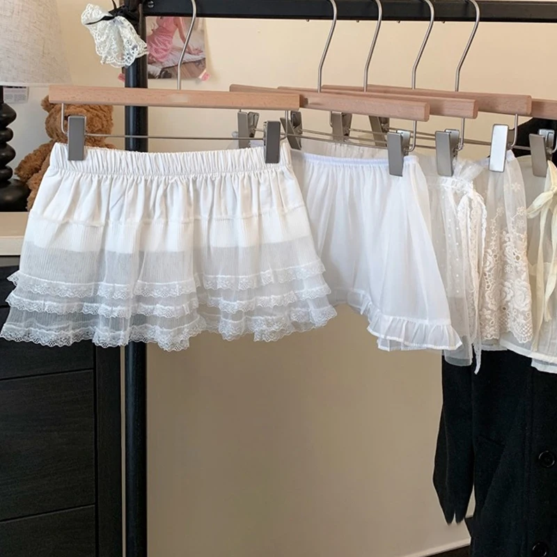 Caldo! Mezza gonna con finiture in pizzo primaverile Gonna a trapezio corta con cintura in pizzo tinta unita versatile da donna Gonna a mezza lunghezza coreana