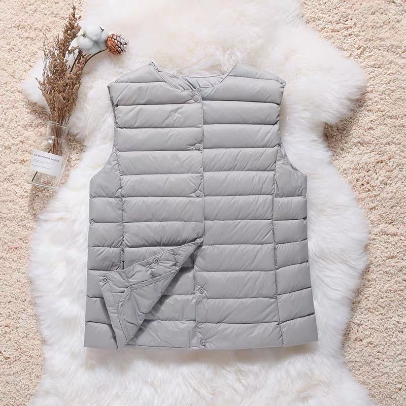 2025 nouveautés femme bureau dame coréenne coupe ajustée blanc canard vers le bas gilet chaud femmes sans manches vers le bas doublure gilet